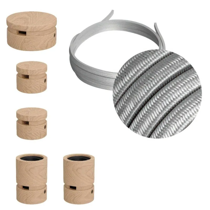 Bardzo popularny produkt | Zestaw systemu Filé Wiggle - z 3 mm łańcuchem świetlnym i 5 drewnianymi uchwytami do wnętrz Creative cables BCAT-WIG-CAT-WIG-CM02