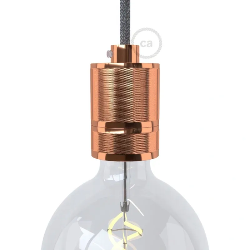 Spiesz się | Aluminiowa oprawka żarówki E27 z podwójnym kołnierzem do lamp z kloszem (aluminium radełkowane) Creative cables BKBR27AL-KBR27ALRA