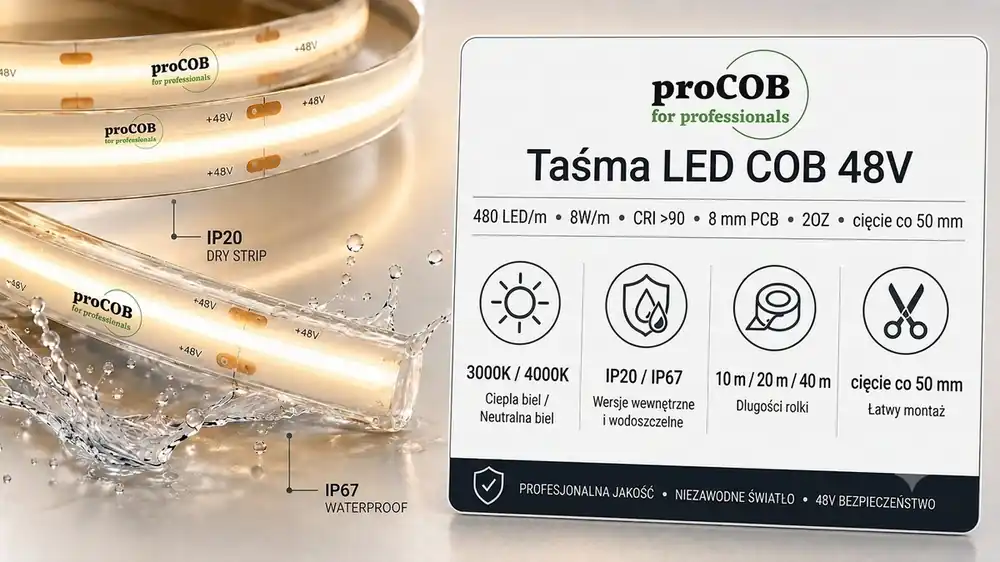 Nowy produkt | Taśma LED COB 48V 3000K 40m IP20 proCOB® MUS49