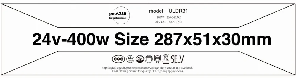 proCOB ® Zasilacz Ultra Slim 24V 400W 16.5A IP43 ULDR31 proCOB® | Nowość