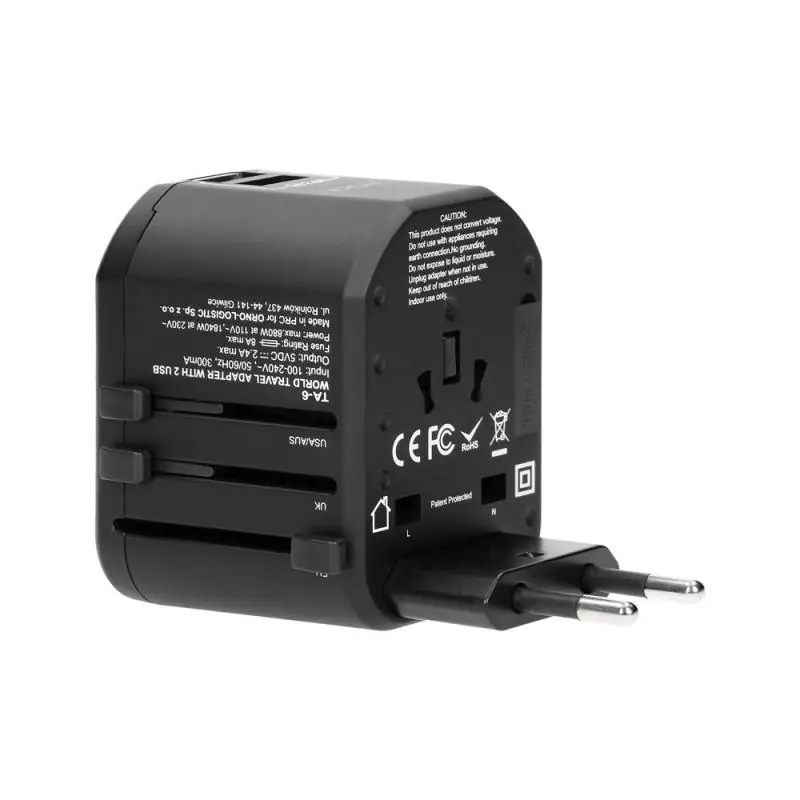 Zniżka | GOworld USB uniwersalny adapter podróżny do ponad 200 krajów świata, 100-240V, 8A, 2 x USB, 5VDC/2,4A inteligentna identyfikacja