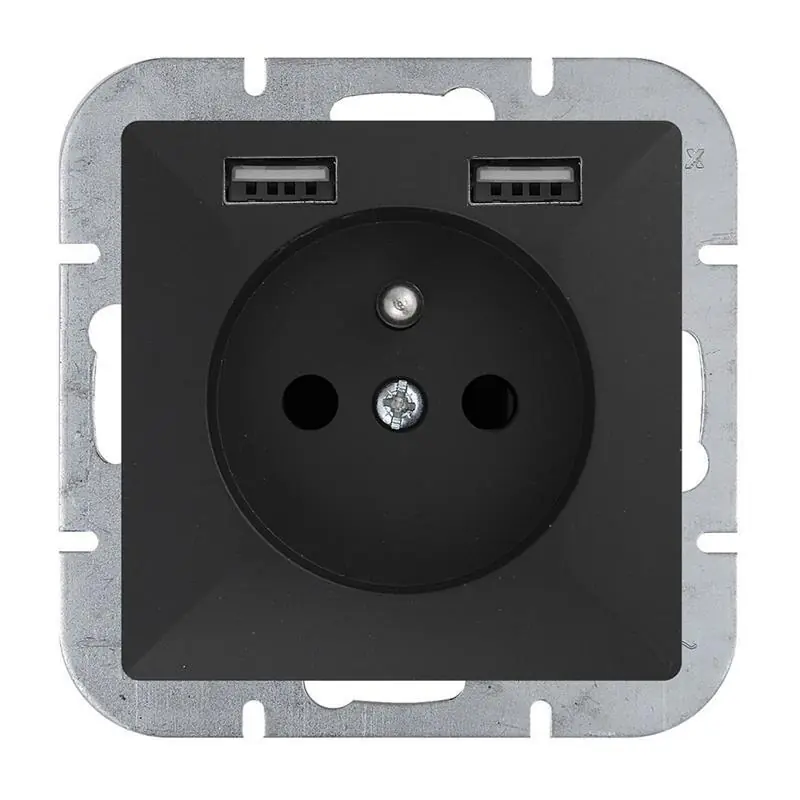Wysoka jakość | Abex Perła czarny mat - gniazdo pojedyncze (+0) PT-16P + 2xUSB