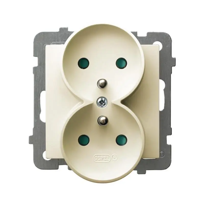 Oferta - Ospel AS ecru - gniazdo podwójne (+0) do ramki z przesłonami GP-2GRZP/m/27