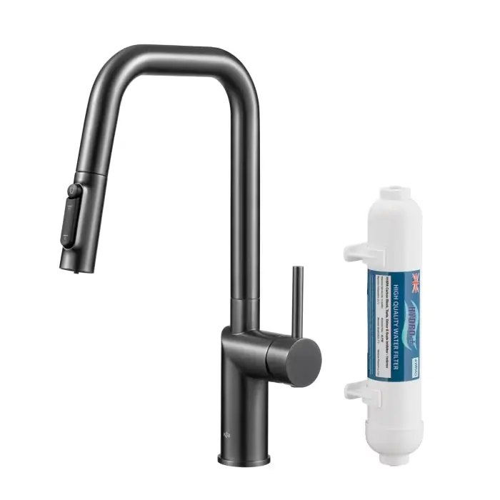 Bezpieczna płatność | Duero pure style pull-out bateria kuchenna z funkcją filtracji wody i wyciąganą wylewką, pvd gun metal grey + filtr hydro+ 6623-312-61