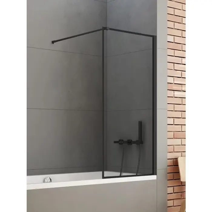 Nowość w sprzedaży | Nz6 parawan nawannowy new soleo black stały u 60x140 szkło czyste 6mm active shield 2.0 - wzór ramka - wsp. prostopadły P-0093-WP