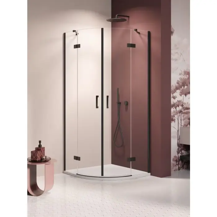 Kabina nesta black 2d półokrągła asymetryczna 80x90x200 czyste 6mm active shield 2.0 K-3784 | Ekstra rabat