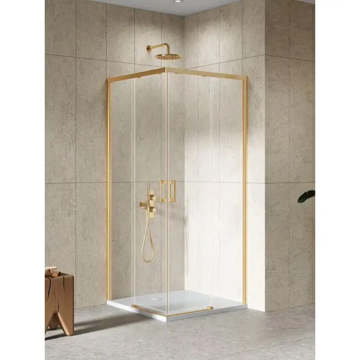 Bardzo popularny produkt - Kabina prysznicowa prime gold brushed 2d kwadratowa 80x80x200 szkło czyste 6mm active shield 2.0 D-0780A/D-0781A