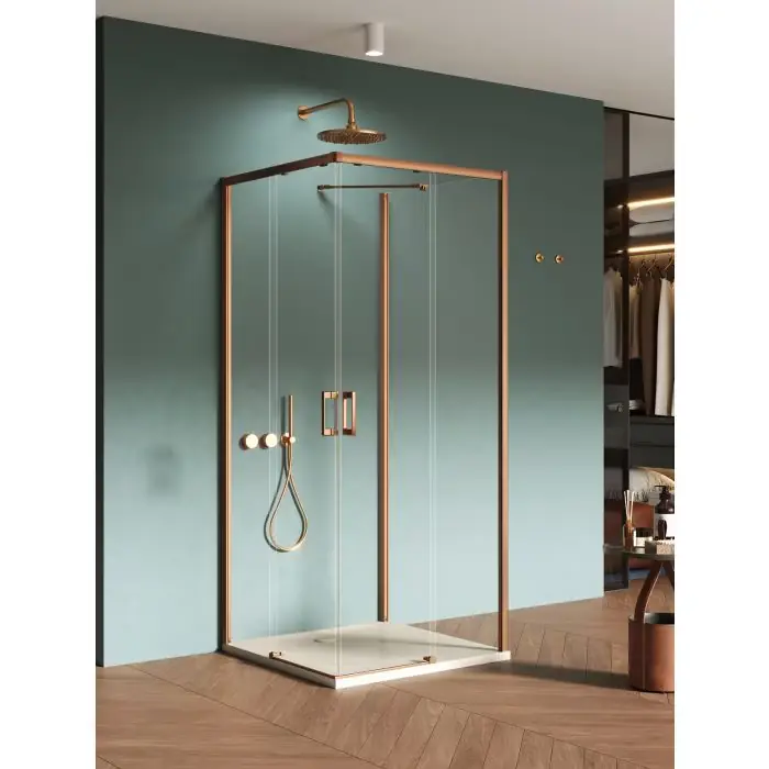 Nz4 kabina prysznicowa prime copper brushed 2d prostokątna przyścienna l 80x70x200 szkło czyste 6mm active shield 2.0 K-4150 - Nowość