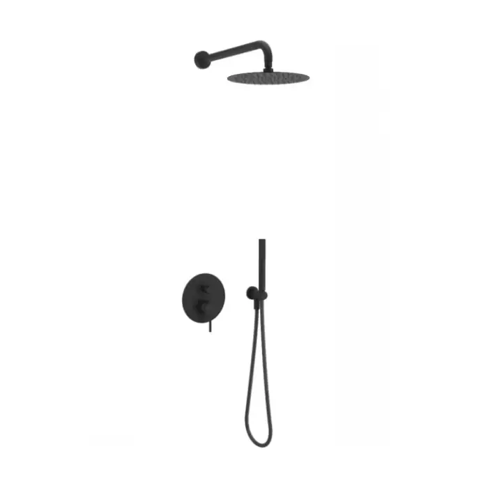 Pi zestaw prysznicowo-wannowy podtynkowy 3 funkcyjny, z deszczownicą 25 cm, czarny mat AREX.SET.1247BL - Megacena