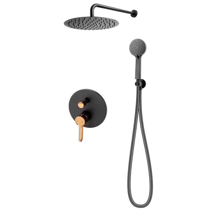 Wysyłka od ręki - Zaffiro, zestaw podtynkowy natryskowy z deszczownią, rose gold-black FD1-ZFR-7PSET1-25