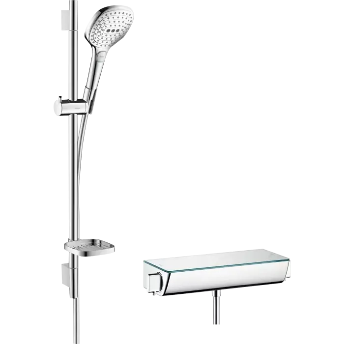 Ekspresowa wysyłka | Raindance select e system prysznicowy 120 3jet z drążkiem 65 cm i termostatyczną baterią prysznicową ecostat select, natynkowy chrom 27038000