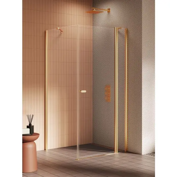 Nz2 kabina prysznicowa new soleo gold brushed 1d prostokątna u 80x110x195 szkło czyste 6mm active shield 2.0 - z el. stałym K-4198 | Produkt wysokiej jakości