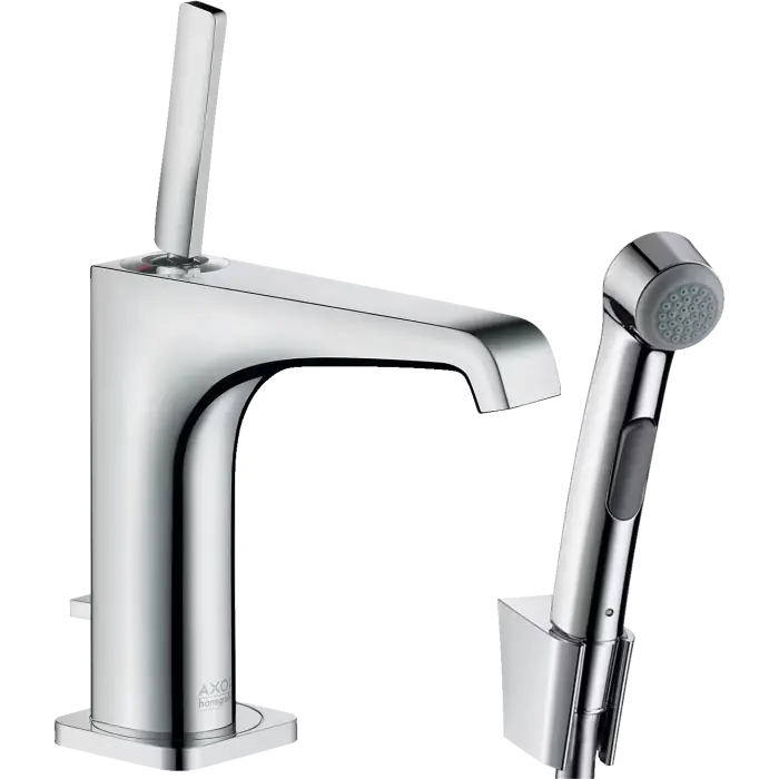 Citterio e bateria umywalkowa 130 z główką bidette i wężem 160 cm, komplet odpływowy push-open czerwony złoty polerowany 36130300 | Promocja