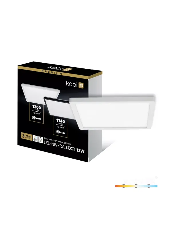 Ekstra rabat | Plafon LED sufitowy NIVERA SQUARE 12W 3CCT IP54 biały Kobi Premium 004094