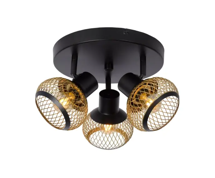 Lampa sufitowa okrągła loft potrójny reflektor czarna ze złotym LUCAS 3xE14 40W Lucide | Tylko przez ograniczony czas