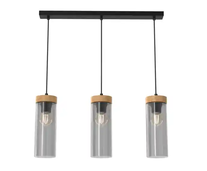 Produkt ceniony przez klientów | Lampa wisząca regulowana z dodatkiem drewna trzy szklane klosze na listwie Elica 3xE27 60W Milagro