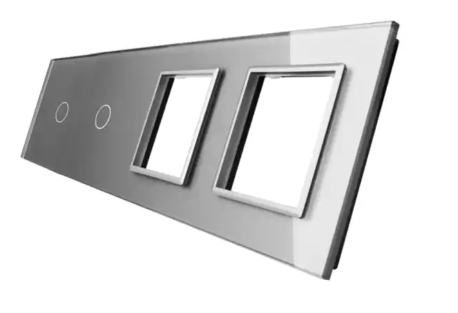 7011GG-64 Srebrny panel szklany dotykowy dwuprzyciskowy z miejscem na dwa gniazda elektryczne - Niska cena