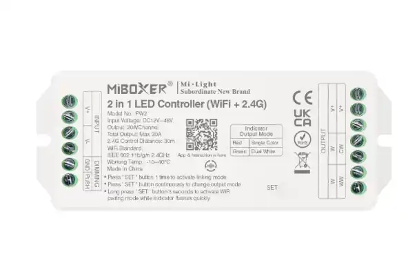 Wyprzedaż | Kontroler 2w1 LED WiFi 12-48VDC 20A MiBoxer (PW2)