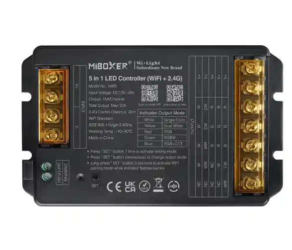 Kontroler 5w1 LED WiFi 12-48VDC 30A MiBoxer (HW5) | Zamów dziś